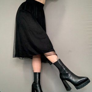 Sleek & Black Mesh Midi Skirt